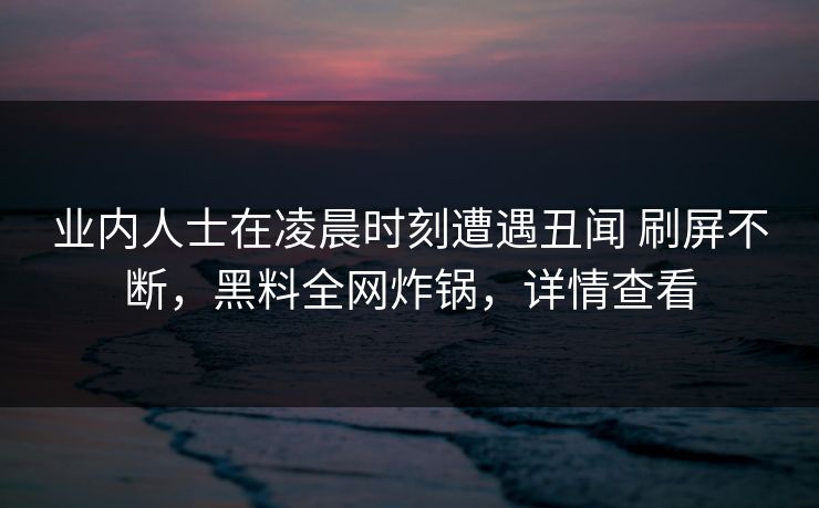 业内人士在凌晨时刻遭遇丑闻 刷屏不断，黑料全网炸锅，详情查看